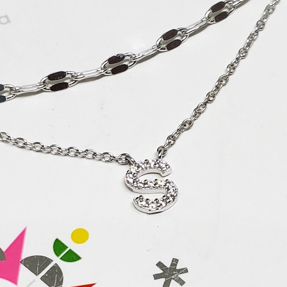 NWT Nordstrom Rack Sterling Silver CZ "S" Initial Double Chain Necklace